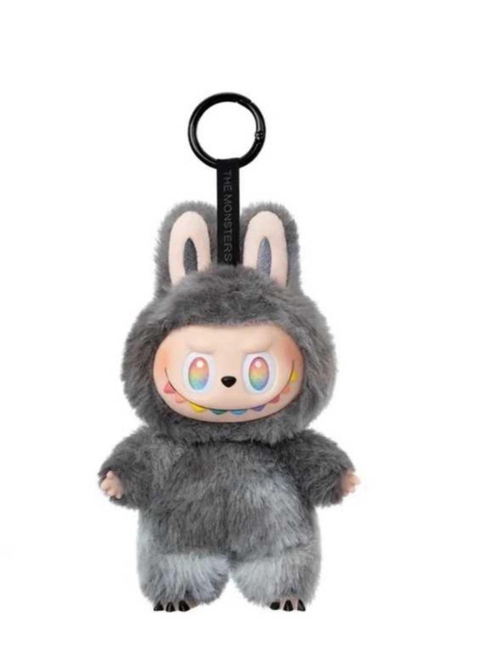 Gray Furry Bunny Monster Keychain with Colorful Face